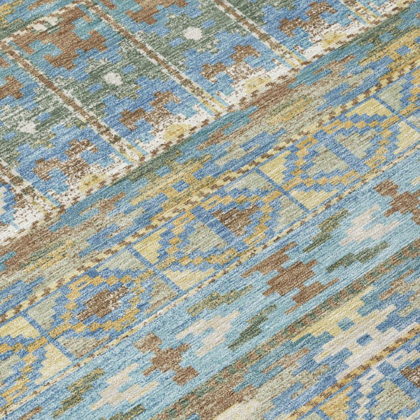 5x8 Teal Khaki Geometric Polyester Area Rug Stain Resistant for Patio or Living Room