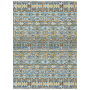 8 X 10 Geometric Polyester Area Rug Teal Khaki Washable Indoor Outdoor Patio