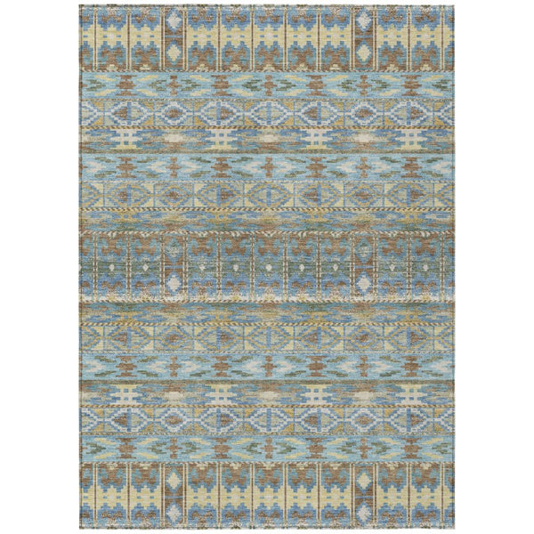 8 X 10 Geometric Polyester Area Rug Teal Khaki Washable Indoor Outdoor Patio