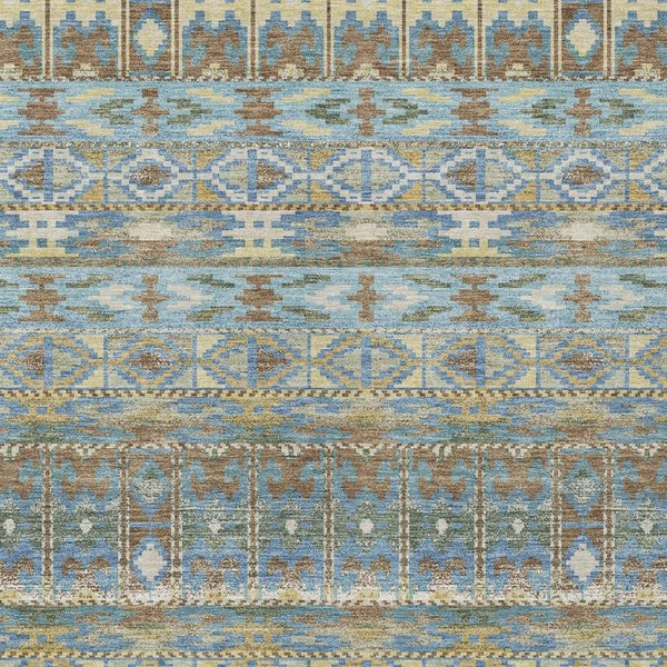 HomeRoots 8 X 10 Geometric Polyester Area Rug Teal Khaki Washable Indoor Outdoor Patio 734427