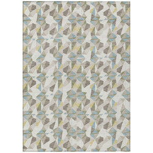 9 X 12 Ivory Geometric Polyester Area Rug Washable Stain Resistant Patio Porch