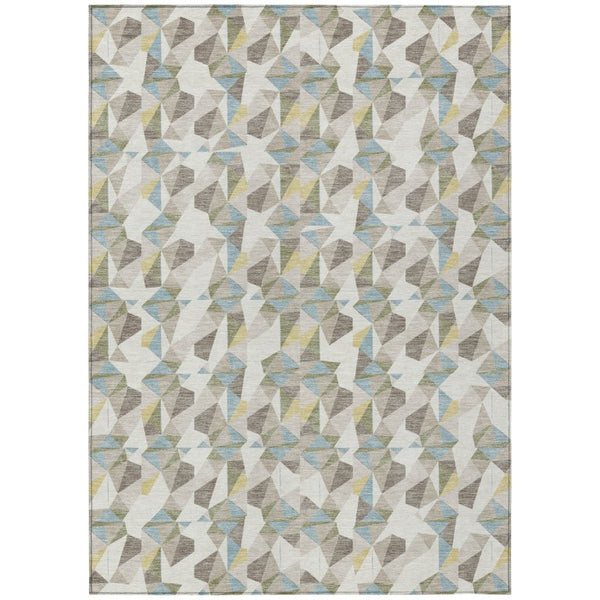 9 X 12 Ivory Geometric Polyester Area Rug Washable Stain Resistant Patio Porch