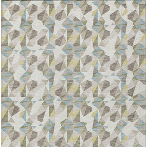 9 X 12 Ivory Geometric Polyester Area Rug Washable Stain Resistant Patio Porch