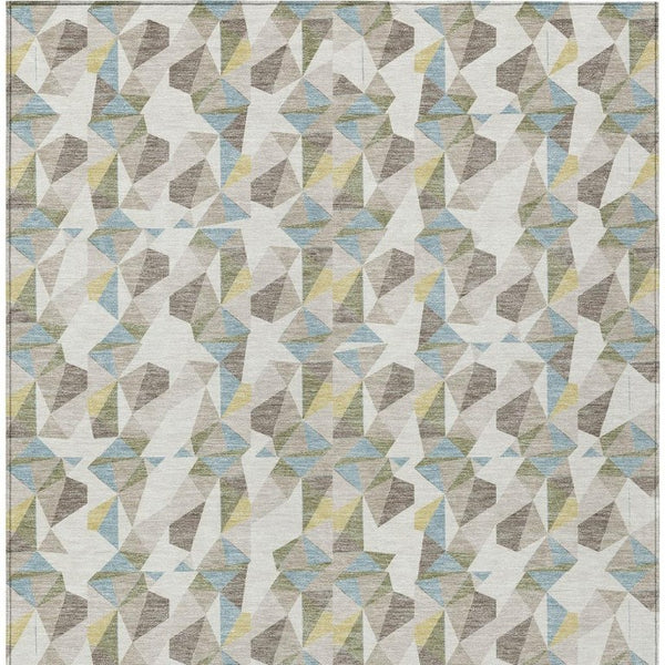 9 X 12 Ivory Geometric Polyester Area Rug Washable Stain Resistant Patio Porch