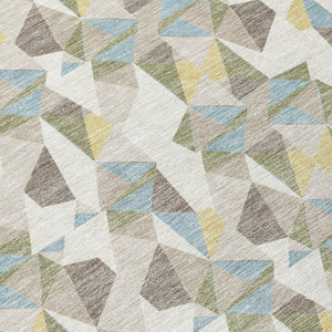 9 X 12 Ivory Geometric Polyester Area Rug Washable Stain Resistant Patio Porch