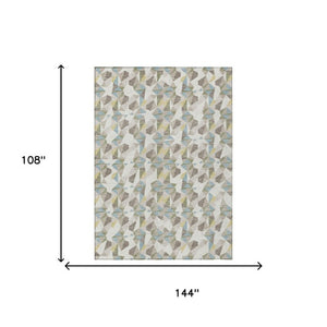 9 X 12 Ivory Geometric Polyester Area Rug Washable Stain Resistant Patio Porch