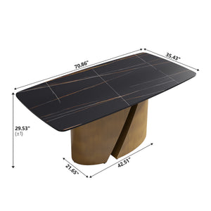 English Elm 70.86" Modern Sintered Stone Dining Table With Curved Black Top & Bronze Iron Legs For 6-8 People W1535S00362