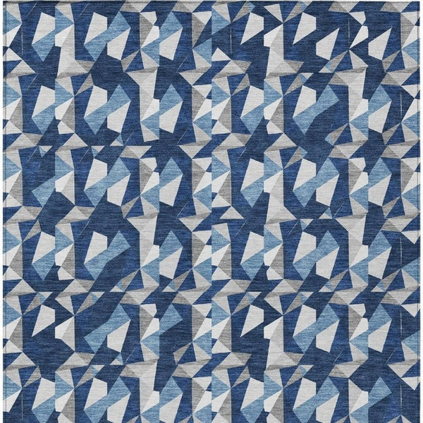 8x10 Navy Geometric Polyester Area Rug Stain Resistant for Indoor Outdoor Spaces