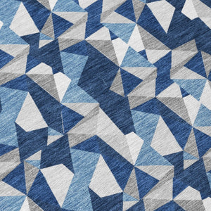 8x10 Navy Geometric Polyester Area Rug Stain Resistant for Indoor Outdoor Spaces