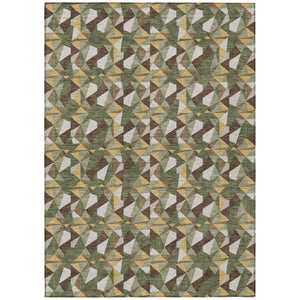 9x12 Olive Geometric Polyester Area Rug Washable Stain Resistant Indoor Outdoor Use