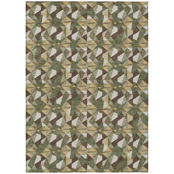 9x12 Olive Geometric Polyester Area Rug Washable Stain Resistant Indoor Outdoor Use