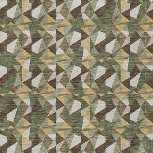 HomeRoots 9x12 Olive Geometric Polyester Area Rug Washable Stain Resistant Indoor Outdoor Use 734458