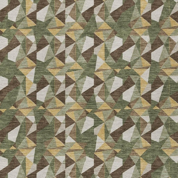 HomeRoots 9x12 Olive Geometric Polyester Area Rug Washable Stain Resistant Indoor Outdoor Use 734458
