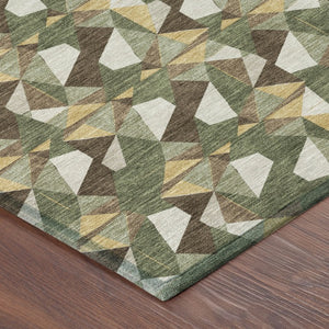 9x12 Olive Geometric Polyester Area Rug Washable Stain Resistant Indoor Outdoor Use