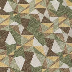 9x12 Olive Geometric Polyester Area Rug Washable Stain Resistant Indoor Outdoor Use