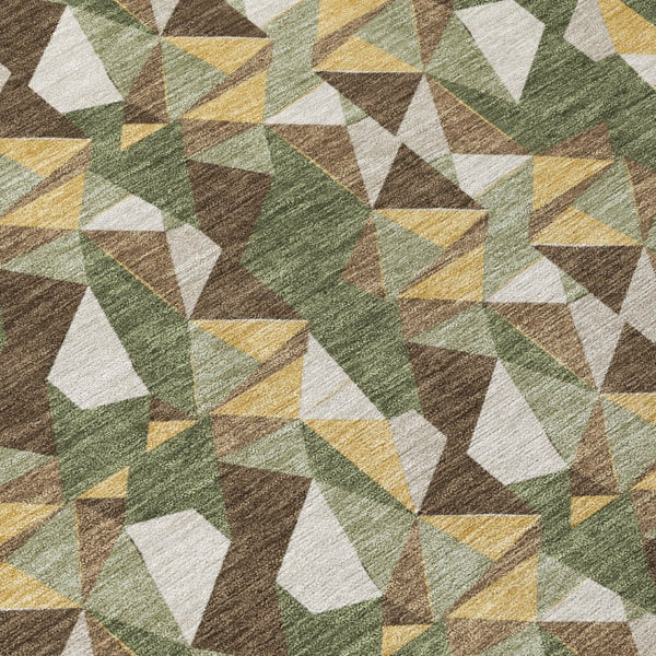 9x12 Olive Geometric Polyester Area Rug Washable Stain Resistant Indoor Outdoor Use