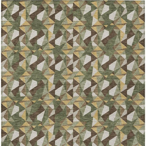 10 X 14 Olive Geometric Polyester Area Rug Stain Resistant for Patio or Living Room