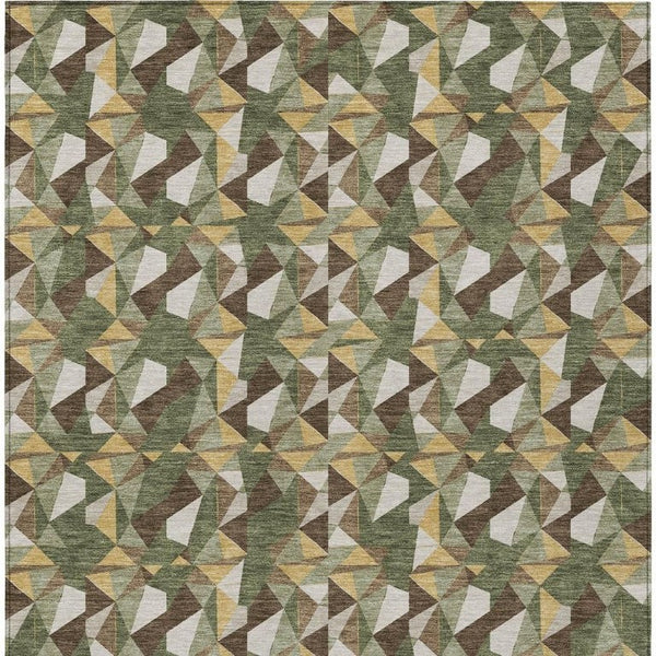 10 X 14 Olive Geometric Polyester Area Rug Stain Resistant for Patio or Living Room