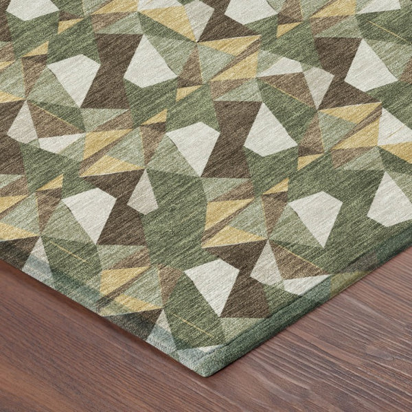 10 X 14 Olive Geometric Polyester Area Rug Stain Resistant for Patio or Living Room