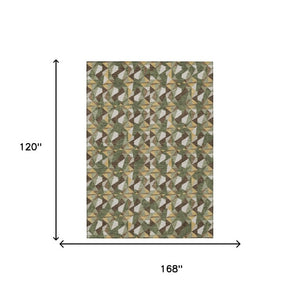 10 X 14 Olive Geometric Polyester Area Rug Stain Resistant for Patio or Living Room