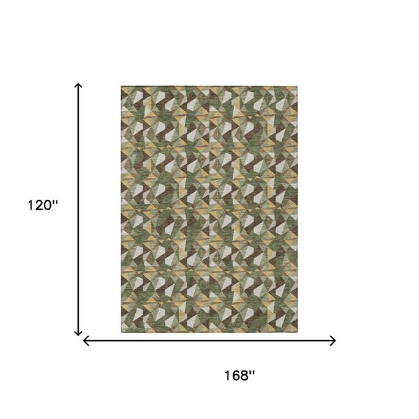 10 X 14 Olive Geometric Polyester Area Rug Stain Resistant for Patio or Living Room