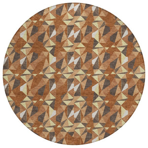 8 Ft Round Geometric Polyester Rug Washable Stain Resistant for Patio or Play