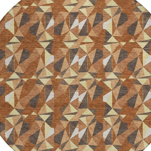 HomeRoots 8 Ft Round Geometric Polyester Rug Washable Stain Resistant for Patio or Play 734462