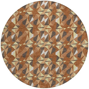 8 Ft Round Geometric Polyester Rug Washable Stain Resistant for Patio or Play