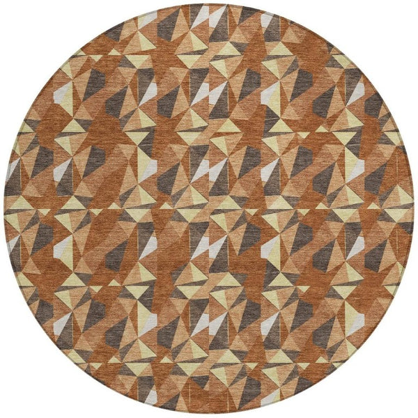 8 Ft Round Geometric Polyester Rug Washable Stain Resistant for Patio or Play