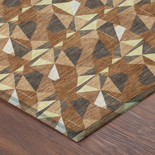 8 Ft Round Geometric Polyester Rug Washable Stain Resistant for Patio or Play