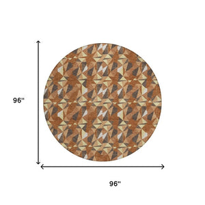 8 Ft Round Geometric Polyester Rug Washable Stain Resistant for Patio or Play