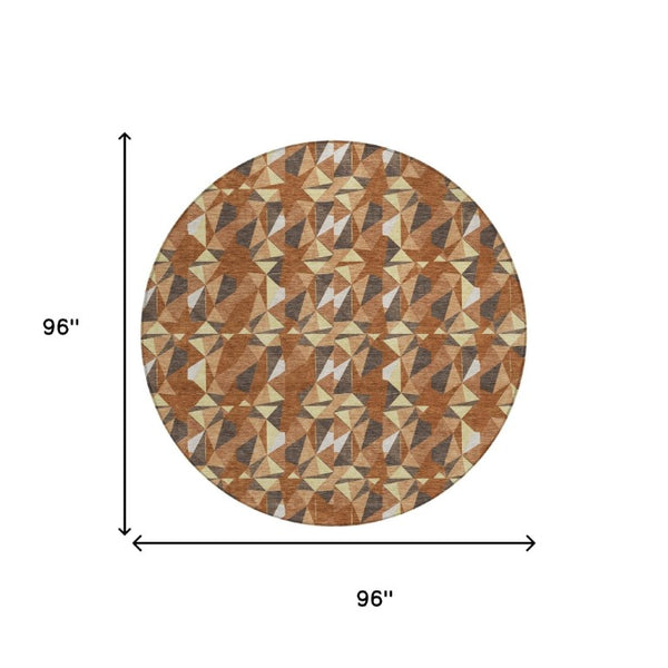 8 Ft Round Geometric Polyester Rug Washable Stain Resistant for Patio or Play