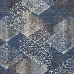 HomeRoots 8 X 10 Navy Geometric Polyester Area Rug Washable for Indoor Outdoor Living 734497