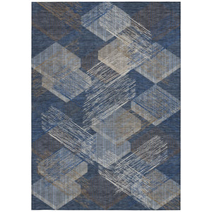 8 X 10 Navy Geometric Polyester Area Rug Washable for Indoor Outdoor Living