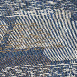 8 X 10 Navy Geometric Polyester Area Rug Washable for Indoor Outdoor Living