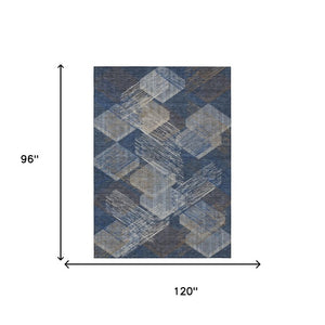8 X 10 Navy Geometric Polyester Area Rug Washable for Indoor Outdoor Living