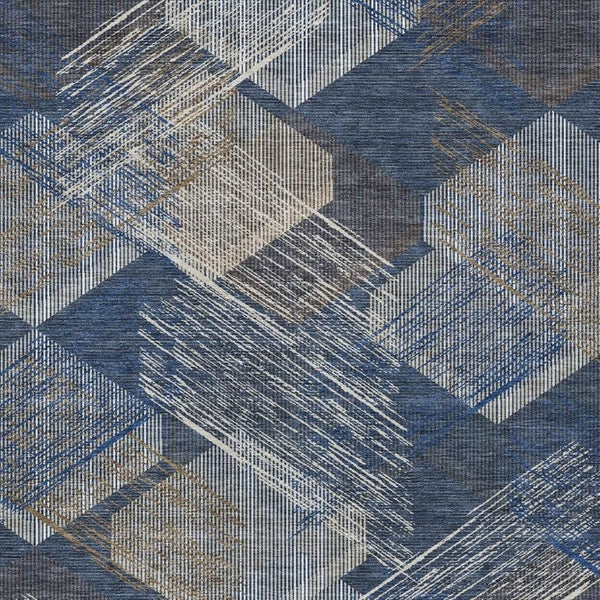 HomeRoots 10 X 14 Navy Geometric Polyester Area Rug Washable for Patio Porch and Living Room 734499