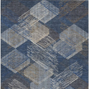 10 X 14 Navy Geometric Polyester Area Rug Washable for Patio Porch and Living Room