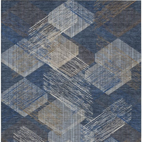 10 X 14 Navy Geometric Polyester Area Rug Washable for Patio Porch and Living Room