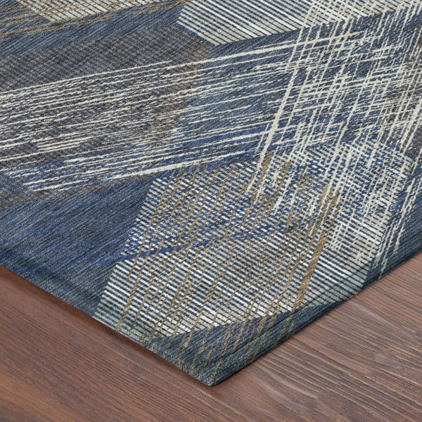 10 X 14 Navy Geometric Polyester Area Rug Washable for Patio Porch and Living Room