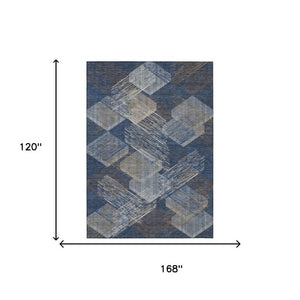 10 X 14 Navy Geometric Polyester Area Rug Washable for Patio Porch and Living Room