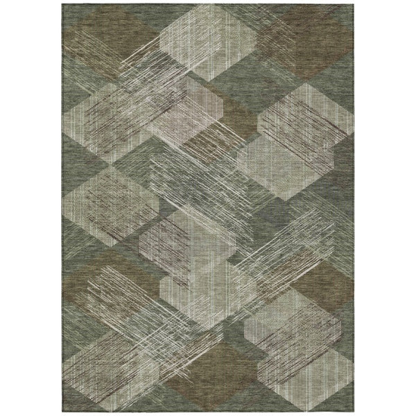 5x8 Geometric Olive Polyester Area Rug Washable Stain Resistant Indoor Outdoor Patio