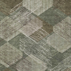 HomeRoots 5x8 Geometric Olive Polyester Area Rug Washable Stain Resistant Indoor Outdoor Patio 734501