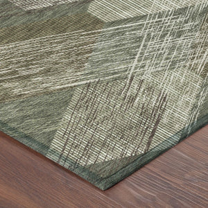 5x8 Geometric Olive Polyester Area Rug Washable Stain Resistant Indoor Outdoor Patio