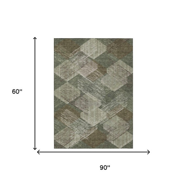 5x8 Geometric Olive Polyester Area Rug Washable Stain Resistant Indoor Outdoor Patio