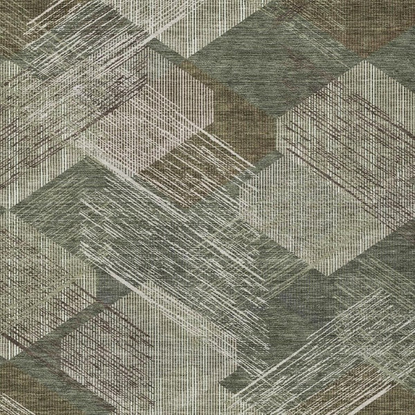 HomeRoots 9x12 Geometric Olive Polyester Area Rug Washable Stain Resistant Indoor Outdoor Patio 734504