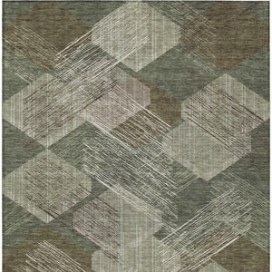 9x12 Geometric Olive Polyester Area Rug Washable Stain Resistant Indoor Outdoor Patio