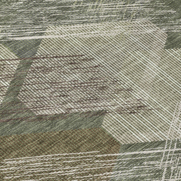 9x12 Geometric Olive Polyester Area Rug Washable Stain Resistant Indoor Outdoor Patio