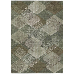 10 X 14 Olive Geometric Polyester Area Rug Washable Indoor Outdoor Patio