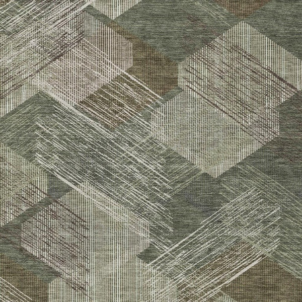 HomeRoots 10 X 14 Olive Geometric Polyester Area Rug Washable Indoor Outdoor Patio 734505